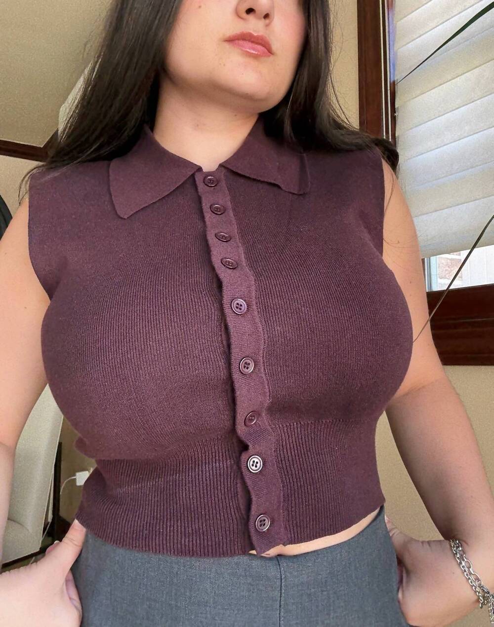 NEW OLIVACEOUS ariela collared top in dark plum